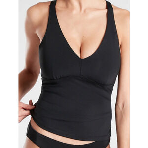 Athleta S D DD black Plunge Tankini top swim bathing suit bra vneck lowcut beach